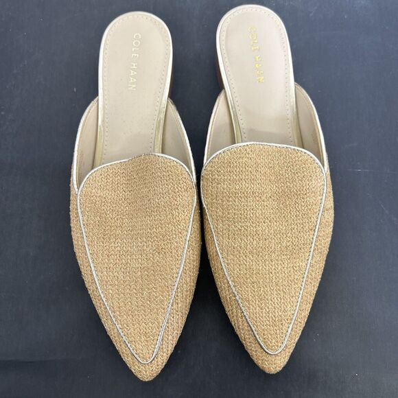 Cole Haan Gold Metallic Linen Piper Loafer Mule Size 6.5B VGUC Bnfts Charity - Picture 9 of 13
